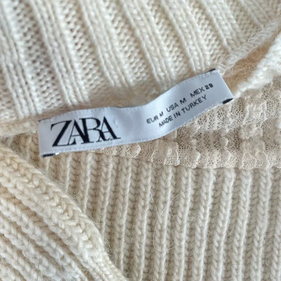 Zara Cream Sweater with Sheer Lace Yoke - Picture 5 of 7